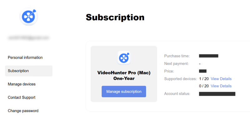 VideoHunter Subscription Page