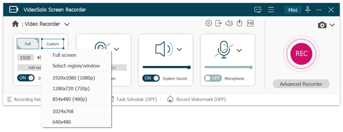 Adjust Recording Settings VideoSolo