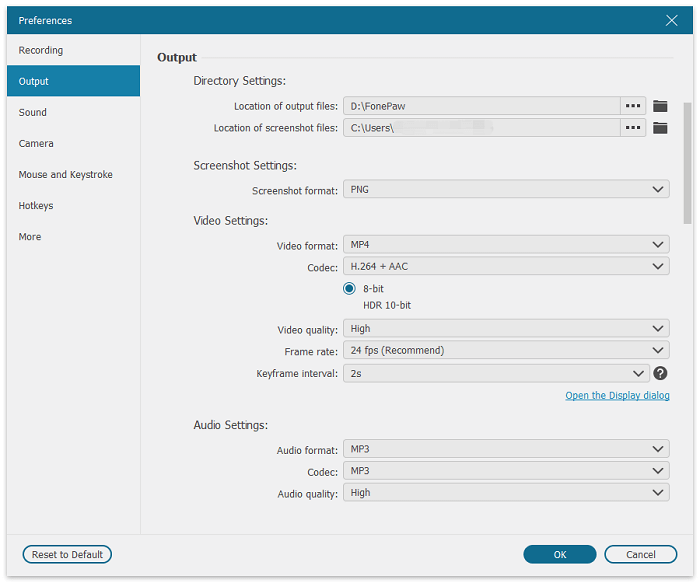 Adjust the Output Settings