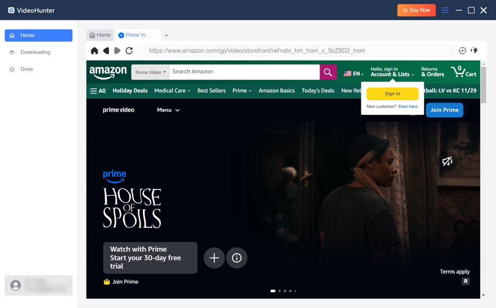 Choose Amazon Prime Video to Log in