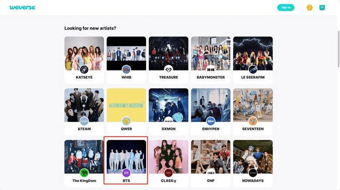Choose BTS on Weverse
