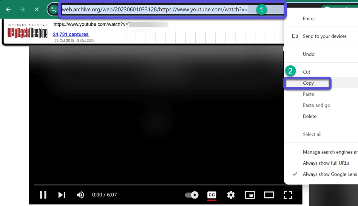 Copy URL of Archived Private YouTube Videos