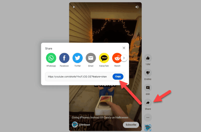Copy the YouTube Shorts Link