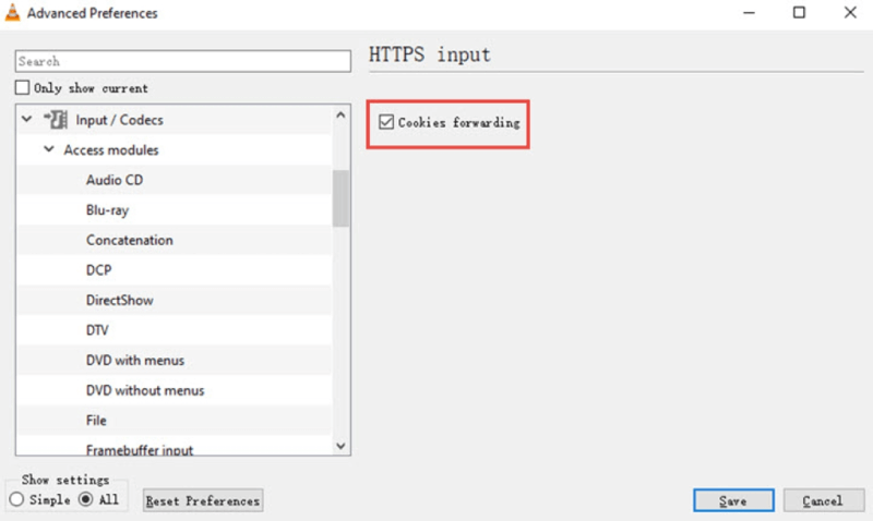 Disable Cookies Forwarding In VLC