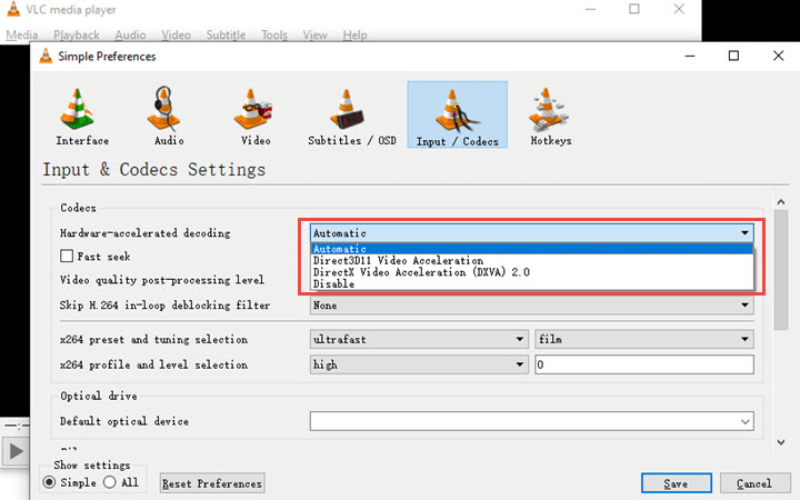 Disable Hardware-accelerated Decoding In VLC