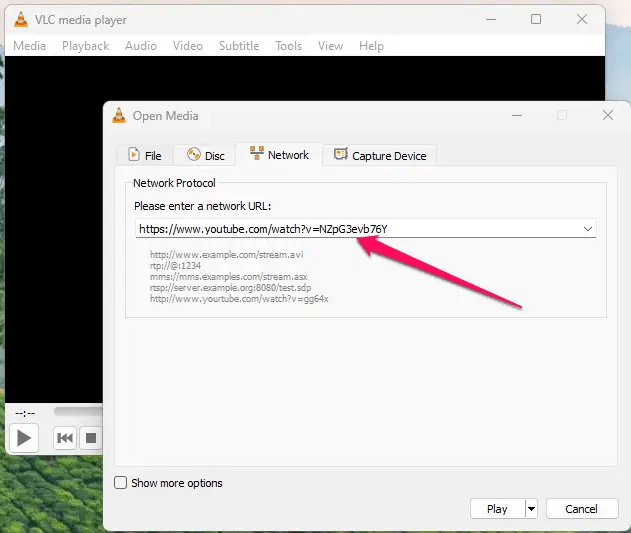 Copy and Paste YouTube Video URL to VLC