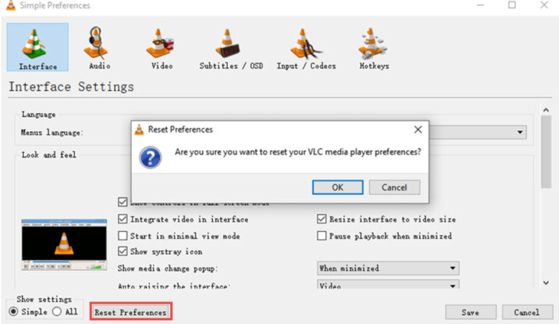 Reset VLC Preferences