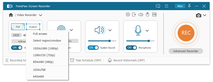 Select the Recording Area