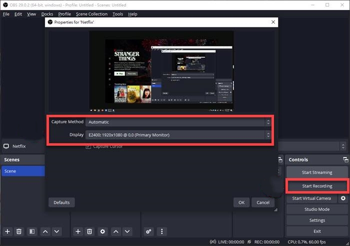 Set Recording Method and Display for OBS