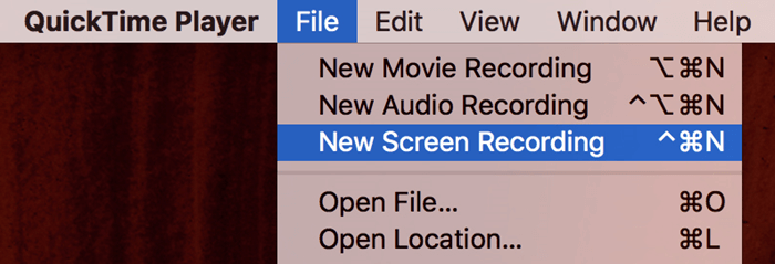 Start New Screen Recording on QuickTime