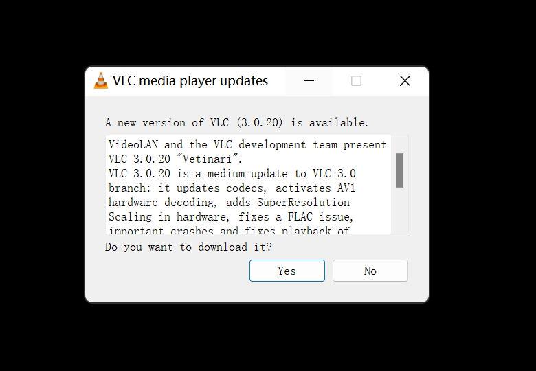 VLC Update Message